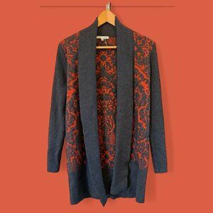 Women’s Alberto Makali Gray and Orange Patterned Long Open Cardigan-Size‎ Medium